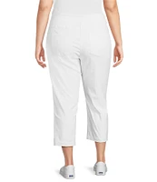 Multiples Plus Size Solid Straight Ladder Hem Pull-On Twill Crop Pants