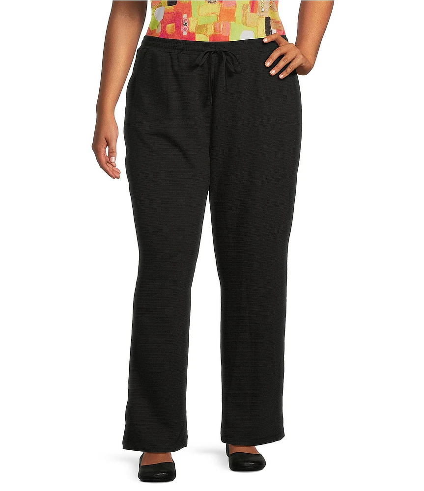 Multiples Plus Size Solid Stripe Jacquard Straight Leg Pull-On Pants
