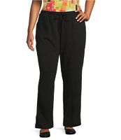 Multiples Plus Size Solid Stripe Jacquard Straight Leg Pull-On Pants