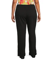 Multiples Plus Size Solid Stripe Jacquard Straight Leg Pull-On Pants