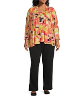 Multiples Plus Size Solid Stripe Jacquard Straight Leg Pull-On Pants