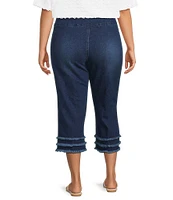 Multiples Plus Size Stretch Denim Wide Waistband Triple Fringe Hem Pull-On Jeans