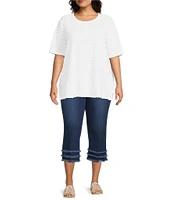 Multiples Plus Size Stretch Denim Wide Waistband Triple Fringe Hem Pull-On Jeans