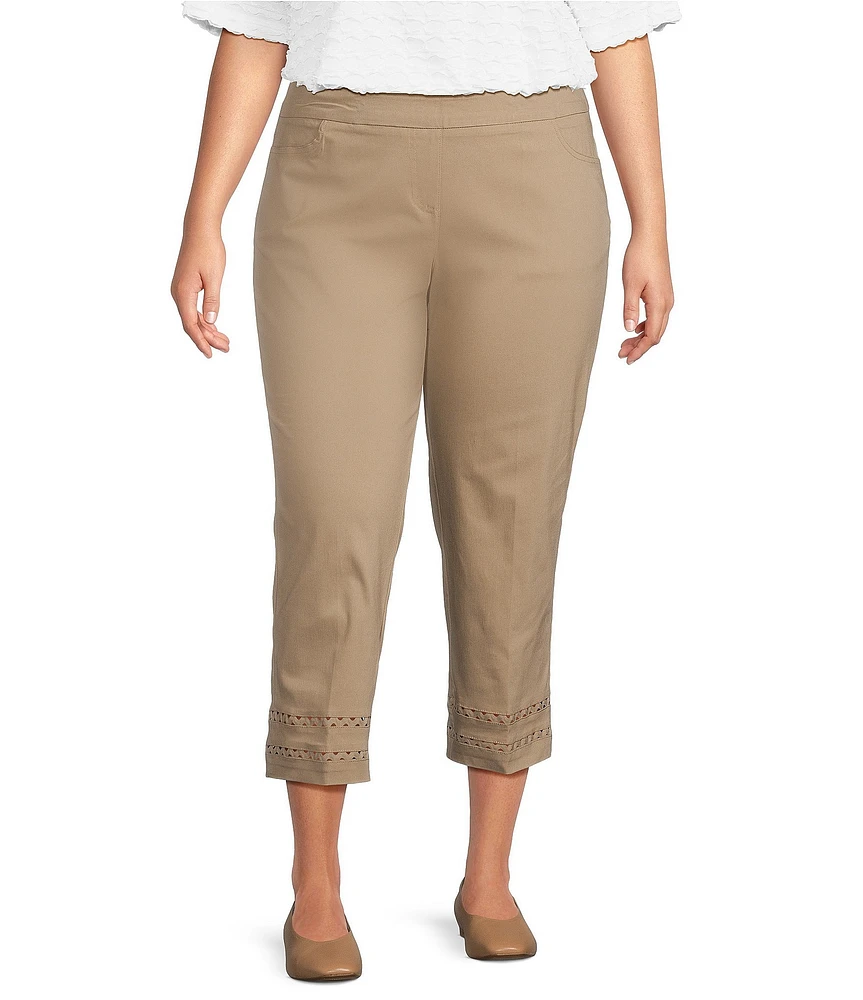 Multiples Plus Size Stretch Twill Straight Leg Fitted Cropped Pull-On Pants