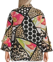 Multiples Plus Size Textured Multi Print Wire Collar 3/4 Sleeve Fitted Button Front Jacket