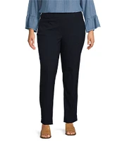 Multiples Plus Size Textured Slub Woven Pull-On Ankle Pants