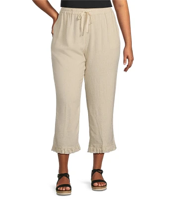 Multiples Plus Size Textured Slub Woven Straight Leg Elastic Drawstring Waist Pull-On Pants
