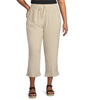 Multiples Plus Size Textured Slub Woven Straight Leg Elastic Drawstring Waist Pull-On Pants