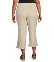 Multiples Plus Size Textured Slub Woven Straight Leg Elastic Drawstring Waist Pull-On Pants