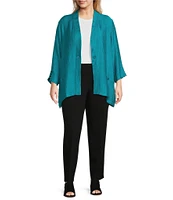 Multiples Plus Size Textured Woven 3/4 Sleeve Fitted Hi Low Hem One-Button Front Jacket