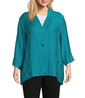 Multiples Plus Size Textured Woven 3/4 Sleeve Fitted Hi Low Hem One-Button Front Jacket