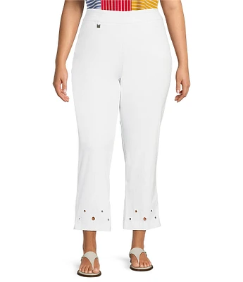 Multiples Plus Size Twill Straight Leg Embellished Side Vented Hem Pull-On Ankle Pants