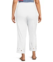 Multiples Plus Size Twill Straight Leg Embellished Side Vented Hem Pull-On Ankle Pants