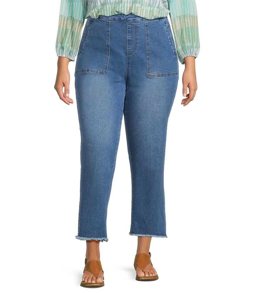 Multiples Plus Size Wide Leg Pull-On Cropped Denim Jeans
