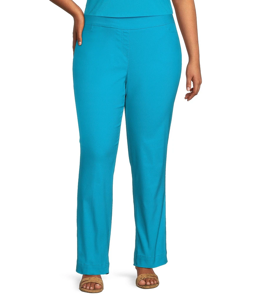 Slimsation® by Multiples Plus Size Wide Waistband Pull-On Plain Weave Ankle Pants