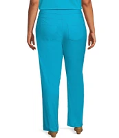 Slimsation® by Multiples Plus Size Wide Waistband Pull-On Plain Weave Ankle Pants