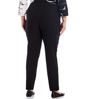 Slimsation® by Multiples Plus Size Wide Waistband Pull-On Plain Weave Ankle Pants