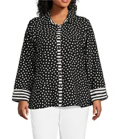 Multiples Plus Size Woven Printed Point Collar Long Turn-Up Sleeve Button Front Fitted Shirt