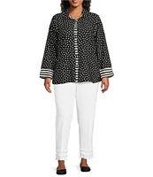 Multiples Plus Size Woven Printed Point Collar Long Turn-Up Sleeve Button Front Fitted Shirt