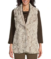 Multiples Printed Shawl Collar Sleeveless One-Button Front Cuddle Plush Lined Vest