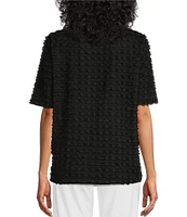 Multiples Scoop Neck Elbow Sleeve Wave Knit Fitted Top