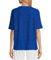 Multiples Scoop Neck Elbow Sleeve Wave Knit Fitted Top
