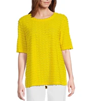 Multiples Scoop Neck Elbow Sleeve Wave Knit Fitted Top