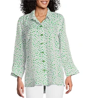 Multiples Shimmer Woven Printed Point Collar 3/4 Turn-Up Cuff Sleeve Button Front Shirt
