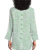 Multiples Shimmer Woven Printed Point Collar 3/4 Turn-Up Cuff Sleeve Button Front Shirt