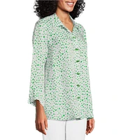 Multiples Shimmer Woven Printed Point Collar 3/4 Turn-Up Cuff Sleeve Button Front Shirt
