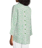 Multiples Shimmer Woven Printed Point Collar 3/4 Turn-Up Cuff Sleeve Button Front Shirt