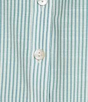 Multiples Slub Crinkle Embroidered Stripe Point Collar Long Roll-Tab Sleeve Button Front Shirt