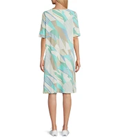 Multiples Slub Knit Abstract Multi Scoop Neck Elbow Sleeve Dress