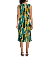 Multiples Slub Knit Geometric Multi Panel Scoop Neck Sleeveless A-Line Midi Tank Dress