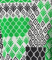Multiples Slub Knit Georgette Geometric Multi Print Scoop Neck 3/4 Flounce Sleeve Fitted Top