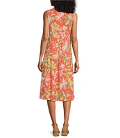 Multiples Melon Floral Print Slub Knit Scoop Neck Sleeveless Fit & Flare Midi Dress
