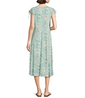 Multiples Slub Knit Printed Scoop Neck Cap Sleeve Multi Panel Fit & Flare Dress