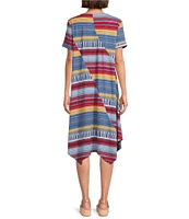 Multiples Slub Knit Printed Scoop Neck Short Sleeve Handkerchief Hem Fit & Flare Dress