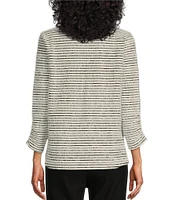 Multiples Soft Textured Striped Knit Wrap Collar 3/4 Bungee Sleeve Top