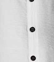 Multiples Solid Crinkle Wire Collar 3/4 Embroidered Flounce Sleeve Hi-Low Hem Fitted Woven Shirt