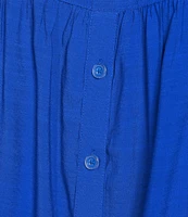Multiples Solid Crinkle Woven Scoop Neck 3/4 Sleeve Hi-Low Hem Ruffle Top
