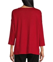 Multiples Solid Sequin Embellished Detail Crew Neck 3/4 Dolman Sleeve Top