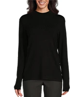 Multiples Solid Ribbed Mock Neck Long Sleeve Sweater