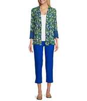 Multiples Solid Straight Ladder Hem Pull-On Twill Crop Pants