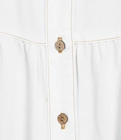 Multiples Solid Twill Point Collar Cap Sleeve Tiered Button Front Shirt Dress