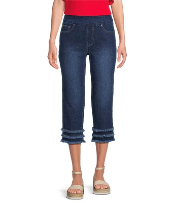 Multiples Stretch Denim Wide Waistband Triple Fringe Hem Pull-On Jeans