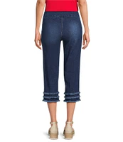 Multiples Stretch Denim Wide Waistband Triple Fringe Hem Pull-On Jeans