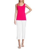 Multiples Stretch Twill Wide Waistband Straight-Leg Pull-On Capri Pants