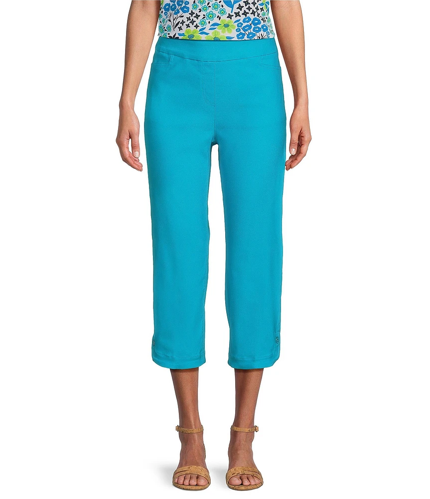 Multiples Stretch Twill Wide Waistband Straight-Leg Pull-On Capri Pants