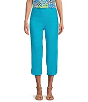 Multiples Stretch Twill Wide Waistband Straight-Leg Pull-On Capri Pants